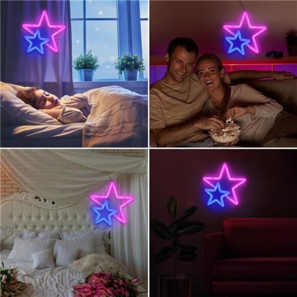 Star Neon Signs Pink Lights Wall Decor Decorations LED Wall Décor for Birthday - Picture 7 of 8